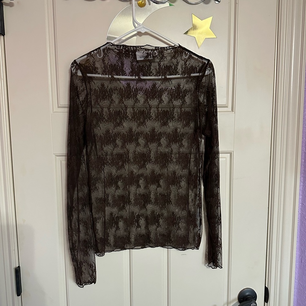 Brown long sleeve Lace Blouse